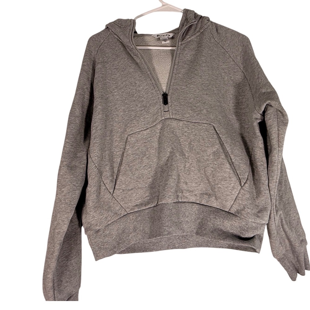Athleta Coaster Luxe Quarter Zip Hoodie Heather Grey XS Fleece Sweatshirt